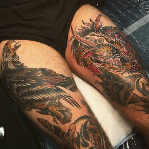 wainktattoo: #tattoo by James McKenna @j__mckenna Healed eagle, fresh dragon (at WA Ink Tattoo)