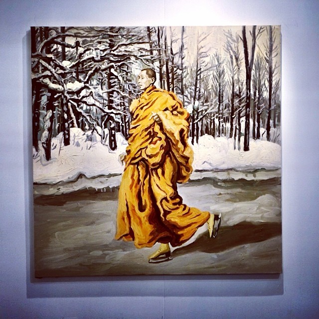 the monk who ice skates. “daybreak,” painting by qin qi. #latergram #armoryshow14 (at The Armory Show)