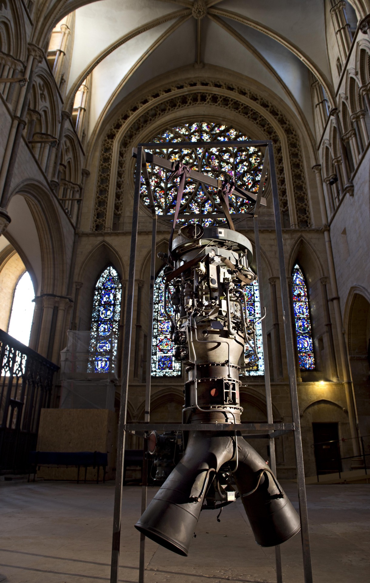 theworldisalmost6000yearsold:  Roger Hiorns Untitled (2013). Jet engine, steel frame,