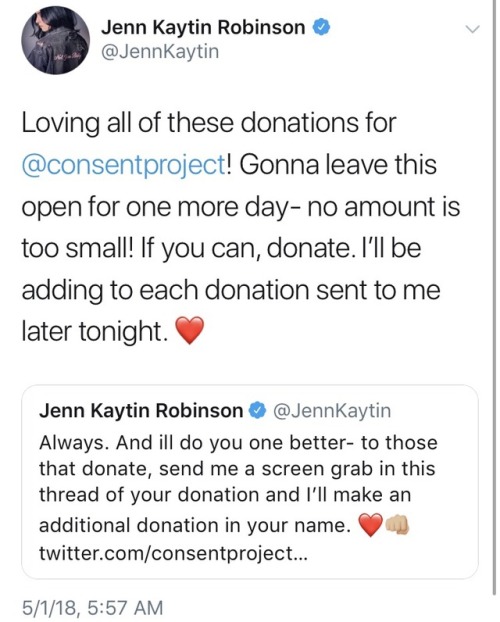 projectconsent: Jenn Robinson, the creator of @sweetviciousmtv, is matching donations for our campai