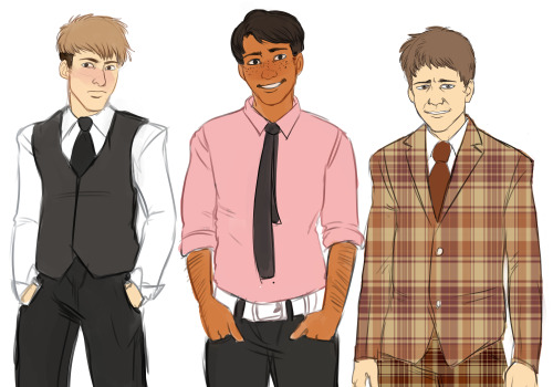 pootles:  im working on a fanfiction that revolves around jean kirschtein having a very unfortunate prom experience when marco agrees to go with dazz out of pity so i drew all these kids in their shitty ass promcoming outfits