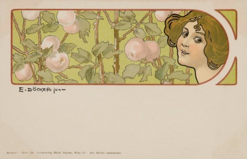 Vintage post cards.c.1900.Chromolithograph on card stock.Serie : Modern.Signed : E. Döcker. Jun.