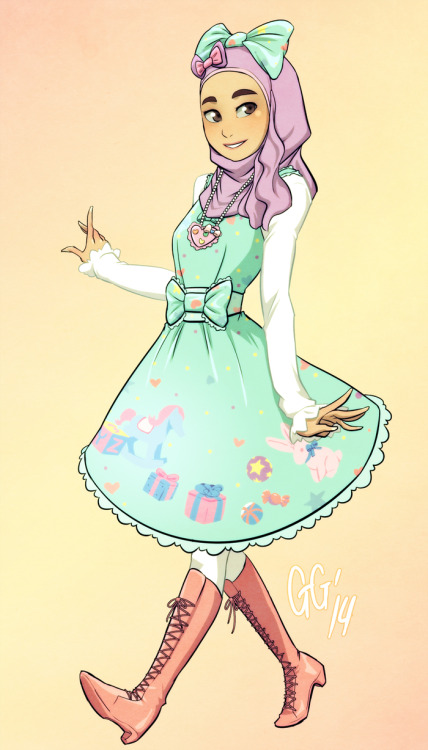 thehijabilolita:  gnzg:  Been a while since I’ve posted here heh I caught site of tumblr user thehijabilolita two nights ago and well, she was just too cute patoots that I had to draw her  gnzg drew this lovely piece of me! It’s so cute and I am