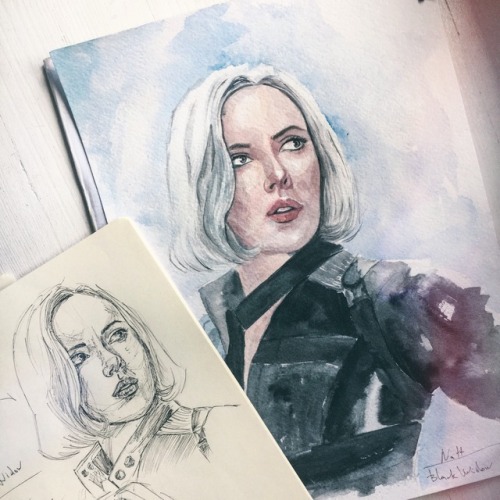 black widow sketch & watercolor