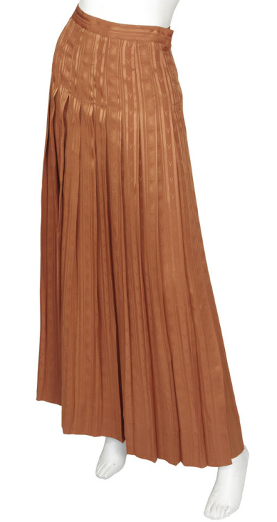 Valentino Attributed 1970s “V” Pleated Rust Jacquard Silk Maxi SkirtAvailable on Feather