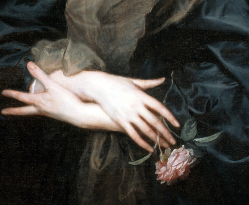 detailsofpaintings: Anthony Van Dyck, Portrait of a Woman with Roses (detail) 1635-39