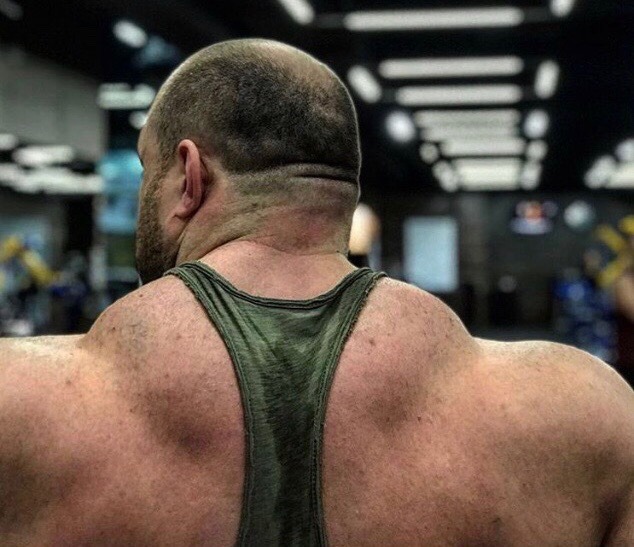 pjsesq:  Who knew an upper back. Trap bulge. Delts. Neck. Balding, close-buzzed head.