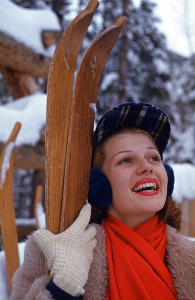 jeannecrains: Rita Hayworth at Sun Valley for the premiere of Sante Fe Trail, December 1940. Photogr
