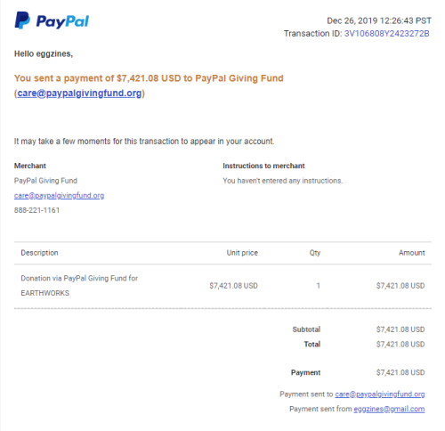 Here’s the proof of donation for now! Paying through Paypal routes it through their organization bef