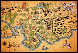 adamworks:  Johto Map The Johto Map with the middle earth map style.Get ready for a unexpected journey! You have seen the shirt but you can now get the print for the real map! 