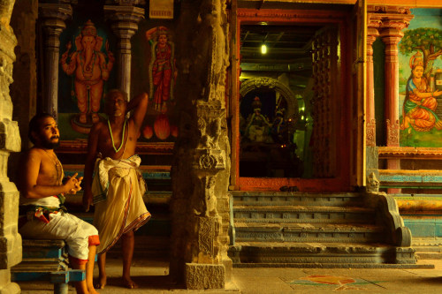 Brahmanas at temple, Kanchipuram