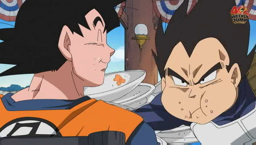 duvete:    yum!  VEGETA’S FACE.   I don’t think Goku’s very sorry.  OMG VEGETA WAOUHAGUAUh;dsuaga;uhga;uga DYING.               