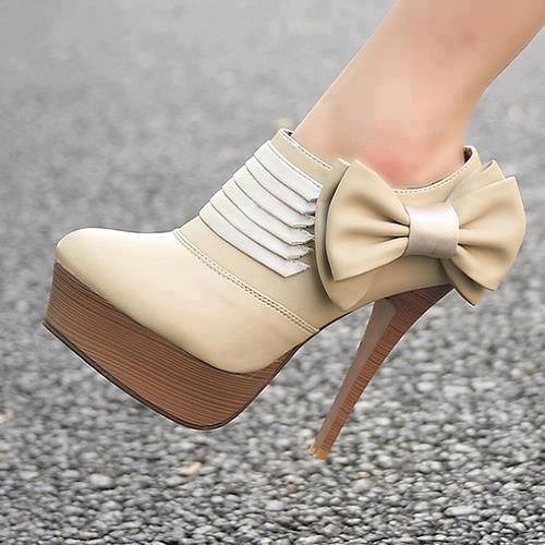 ilovecuteshoesblog:  Bow side heels booties nude  at ILoveCuteShoes.com