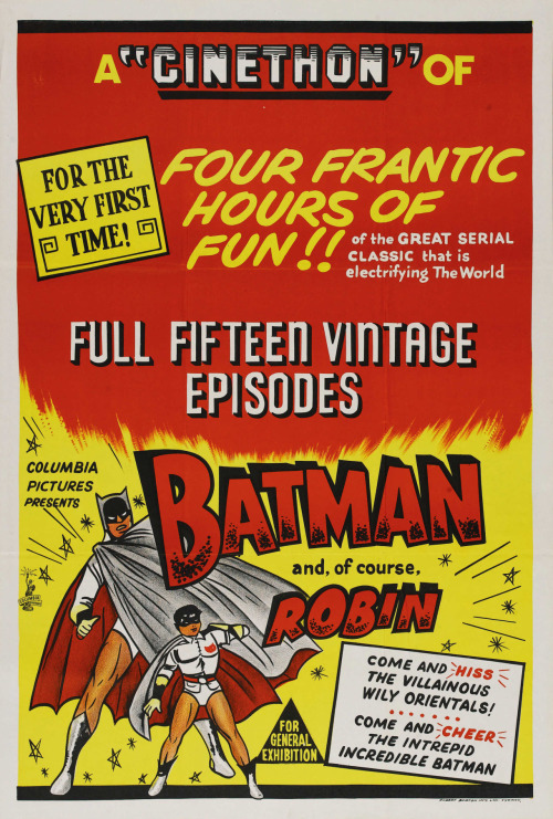 1965 Revival Posters for the “NEW ADVENTURES OF BATMAN AND ROBIN” serials from Columbia Pictures. (1