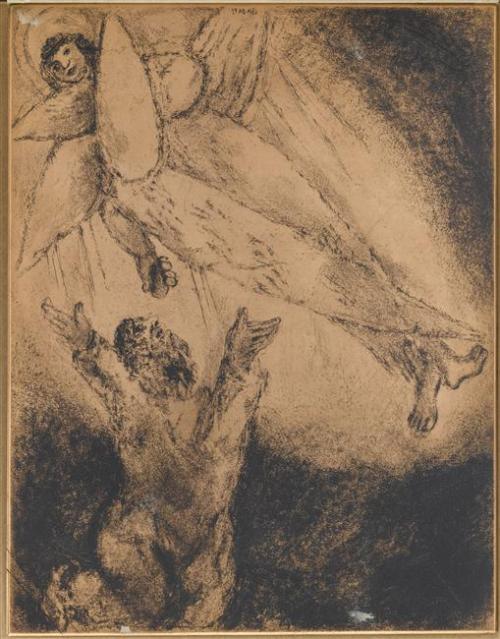 artist-chagall:A seraph purify the lips of Isaiah with a hot coal (Isaiah VI, 1 7)Medium: etching,pa