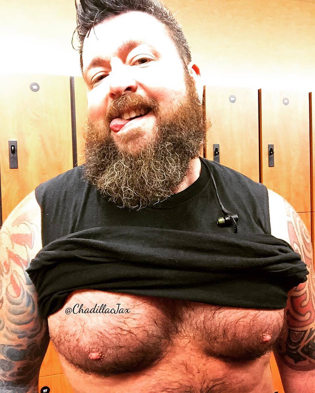 chadillacjax:  Pre work chest pump done! #chesticles #moobs #beardedgay #beardlife