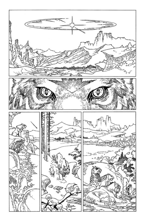 Progression of a page from Gabriel Rodriguez’s upcoming Sword of Ages #1, with colors by Lovern Kind