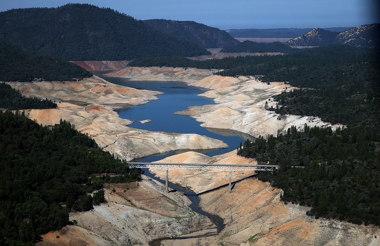 From Dramatic Photos of California’s Historic Drought, one of 22 photos. A section of Lake Oroville is seen nearly dry on August 19, 2014 in Oroville, California. As the severe drought in California continues for a third straight year, water levels...