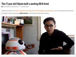 sarasarai:  depthgrips:  This 17-year old Filipino built a working BB-8 droid (x)  Angelo Casimiro, the same student who made shoes that charge smartphones, is at it once again and this time, he builds a fully-functioning BB-8 droid from the latest Star