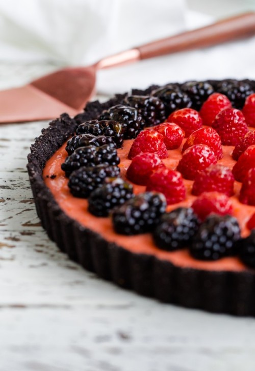 sweetoothgirl:    Triple Citrus Tart with Chocolate Crust and Berries  