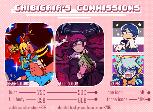 chibigaia-art:New commission sheet! And some additional - additional info:If you want a commission before a set date, please contact me at least 2 weeks priordetailed background = anything that isn’t a few geometrical shapes/dots/solid color For any