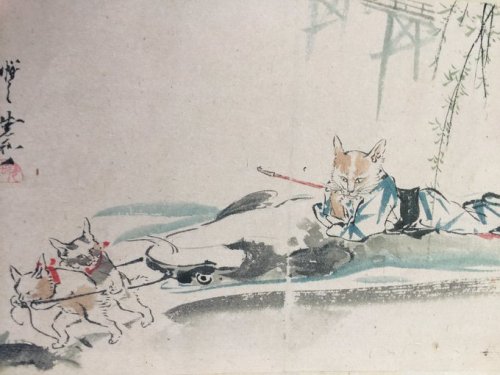 thekimonogallery:“Cat and Catfish” (1871) … Kawanabe Kyosai