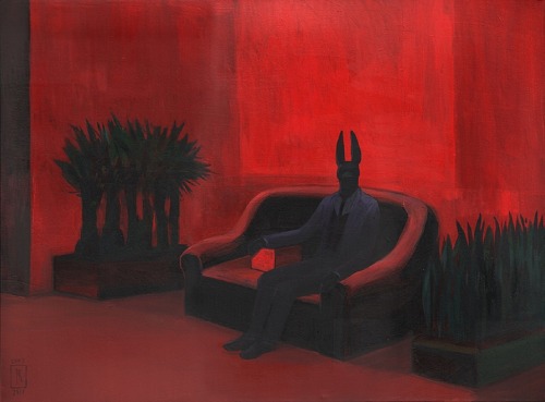 jareckiworld:Joanna Karpowicz  -  Anubis On The Red Couch   (acrylic on canvas, 2017)