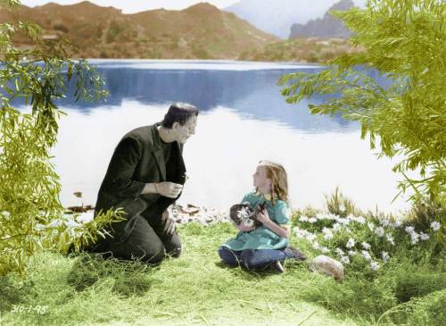 mew8492:  Colorized photo of the flower scene from Frankenstein (1931).