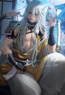 Sakimichan:   My Take On Kogitsunemaru From Toukenranbu &Amp;Lt;3 Love Painting White