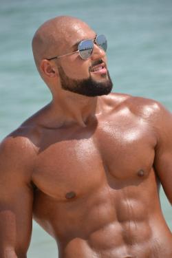 Hairy chest, legs,Beard and Mustache.