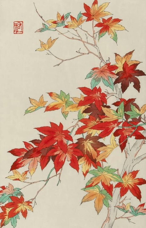 Koyo ,  Colored Leaves    -  Yuichi OsugaJapanese,b.1939-Woodblock , 9 ½ x 14 ½ in.   