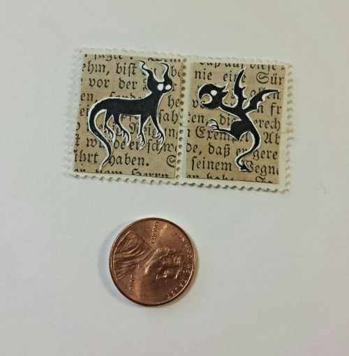 Faux postage/artistamps now for sale! I use the margin selvage from real stamps to make perfectly re
