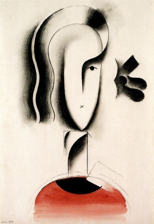 arinewman7:Head of a Young Woman with Ribbonby Josef CapekCharcoal and watercolor on paper1914