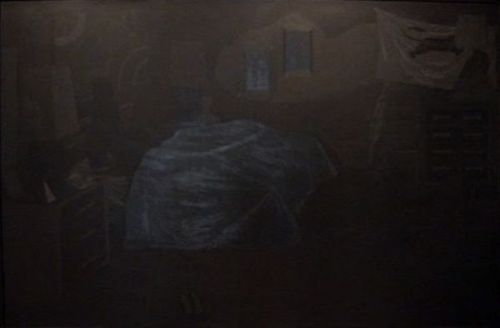 This painting depicts the apartment of Fred Hampton, an African American activist and the chairman o