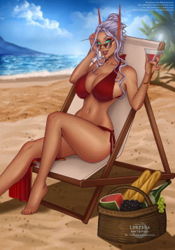 the-moonbound: Patreon reward for Lynthia; his OC Lynthia on the beach ♥ Seems to be the only way to deal with this summer!  If you like my art, consider pledging to my Patreon  - your support is greatly appreciated!   ♥  The montly poll will be up