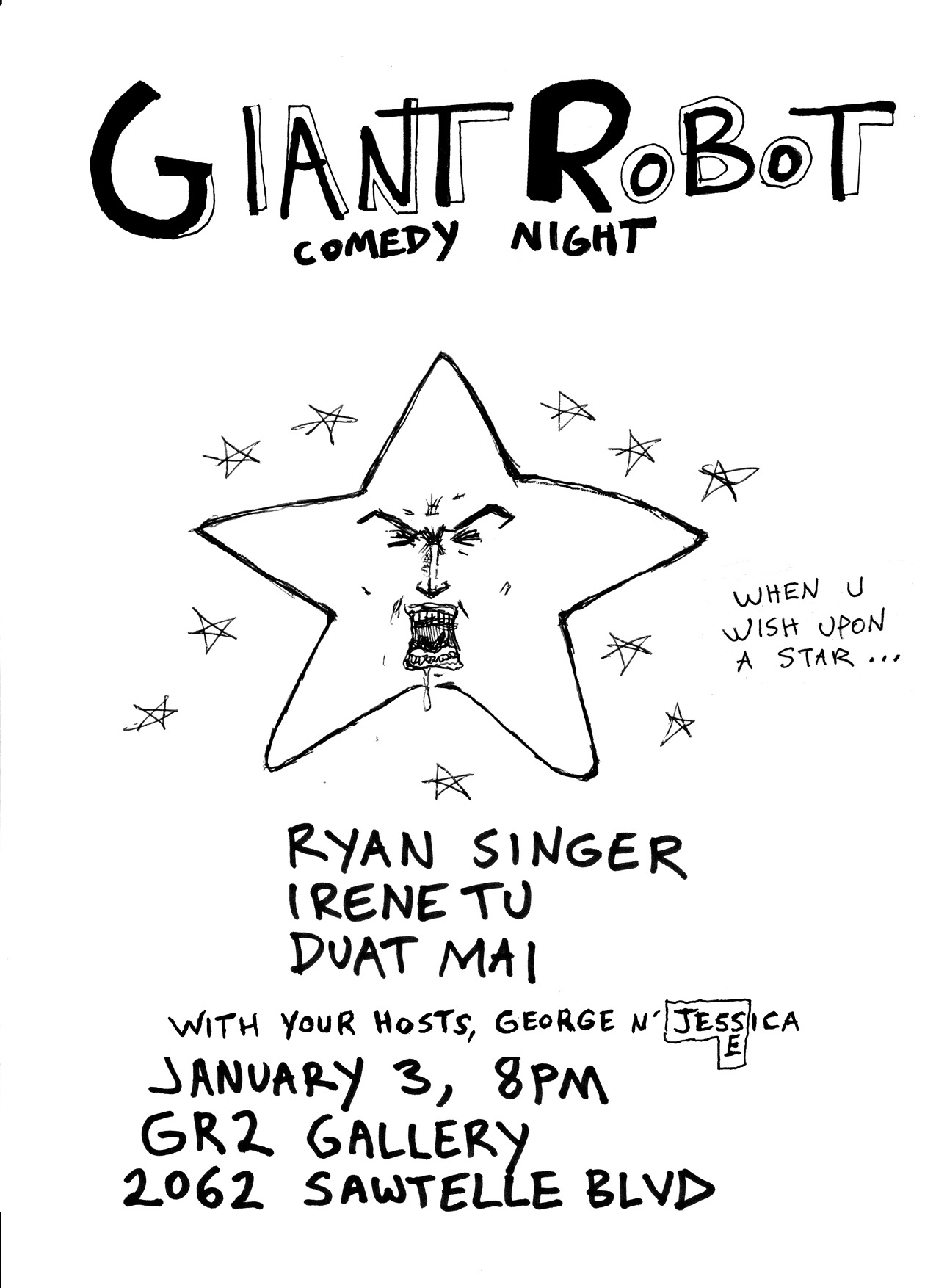 Comedy First Thursday of every month!
free comedy on Sawtelle
hosted by George Chen, Jesses Elias, and Jessica Sele.
show starts at 8:10 pm
January 3rd
Ryan Singer (new album Free Love)
Irene Tu
Jane Harrison
Duat Mai
2062 Sawtelle Blvd
(Street...