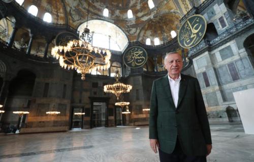 Erdoğan visits Hagia Sophia Mosque, July 19, 2020, amid its reopening on 24th of July for worship.&a