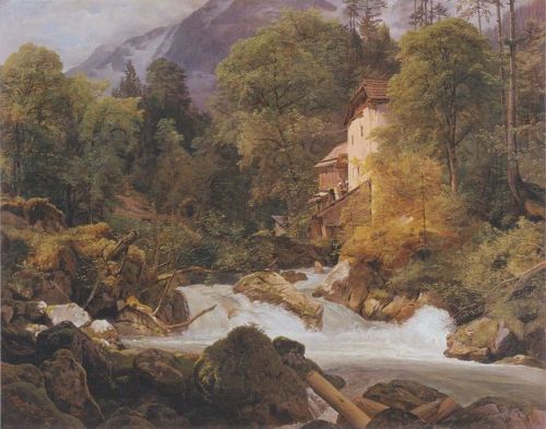 ferdinand-georg-waldmuller:Mill at the outlet of the Königssee, 1840, Ferdinand Georg Waldmüllerhttp