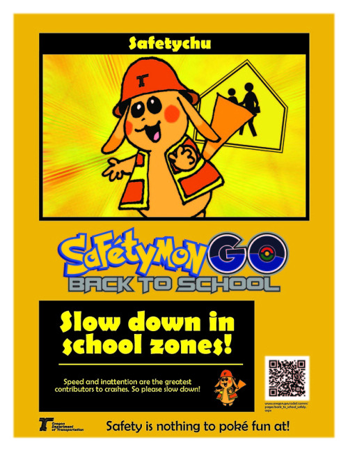 This week’s #TBT is a reminder to slow down in school zones as the kids go back to school! Check out all eleven Safetymon GO Oregon Department of Transportation created in 2016! https://tinyurl.com/y45gnkkd