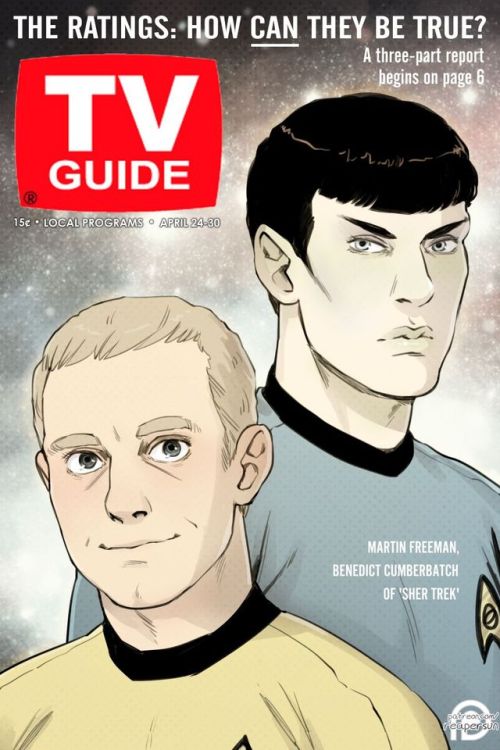 reapersun:caresatoland:Here’s the debut TV Guide cover for the Sherlock/Star Trek crossover miniseri