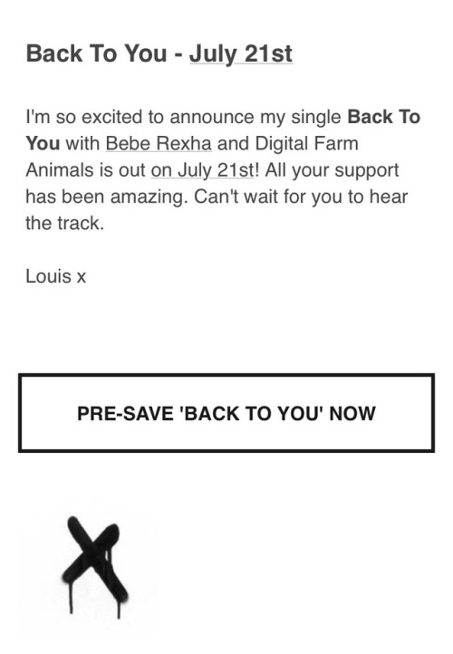 thetomlinsondaily: Pre-save Back To You | Sign up for Louis’ newsletter