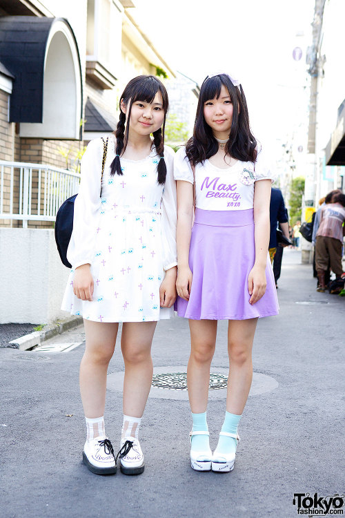 16-year-old pastel-loving Harajuku girls w/ a cute cats &amp; crosses print dress + items from B