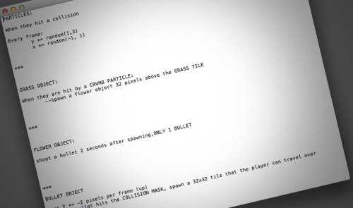 Logic planning for objects in CRUMBLE. These rules govern how elements (e.g. flowers, bullets) 