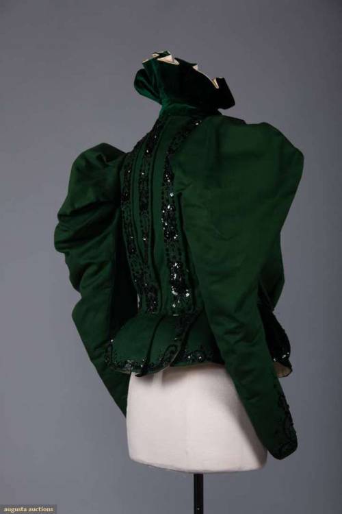 historicaldress:Two Piece ensemble with jacket, no date (assumed 1890s-early 1900s)Beaded velvet and