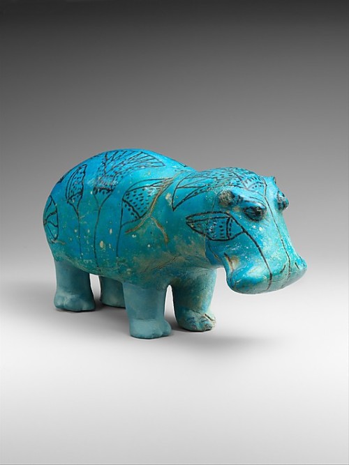 ancientpeoples: Faience hippopotamus  Hippopotami were feared by the Egyptians because these an