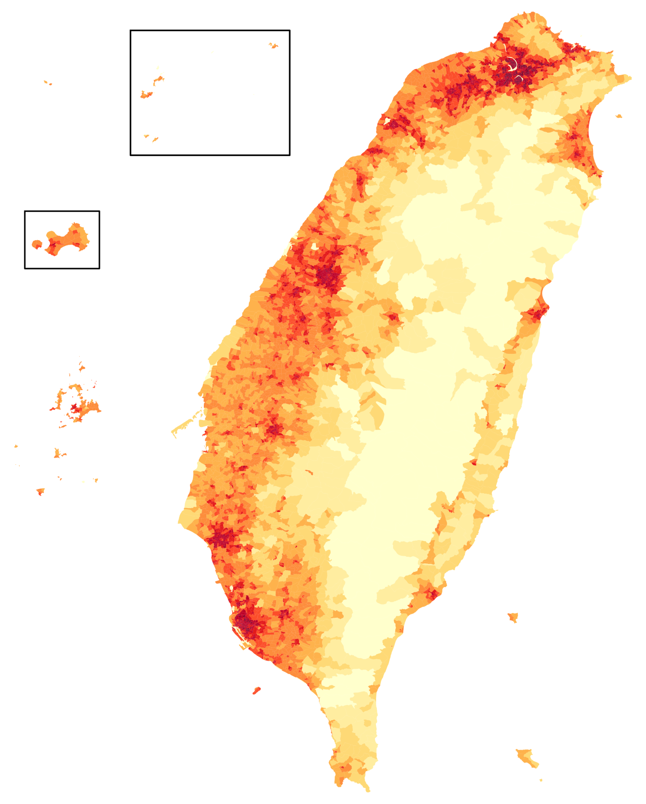 Population density map of Taiwan