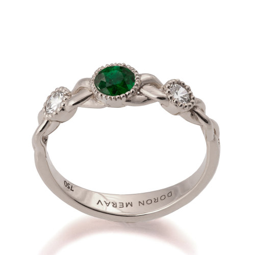 3 Stone Engagement Ring, Unique Engagement Ring - Emerald and Diamonds engagement ring, engagement r