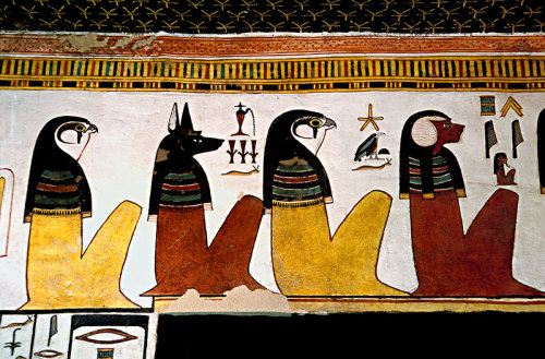 Ancient Egyptian Gods, Tomb of Queen Nefertari The deities shown (from left to right) are Horus