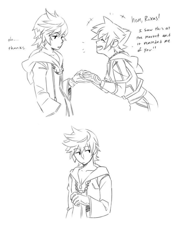 zillychu:   Sora always gets Roxas super tacky heart-themed stuff bc Roxas has his