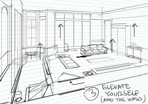 ca-tsuka:  How to make interiors backgrounds - by Thomas Romain, who work for japanese animation industry (Space Dandy, Basquash, Oban Star-Racers …)